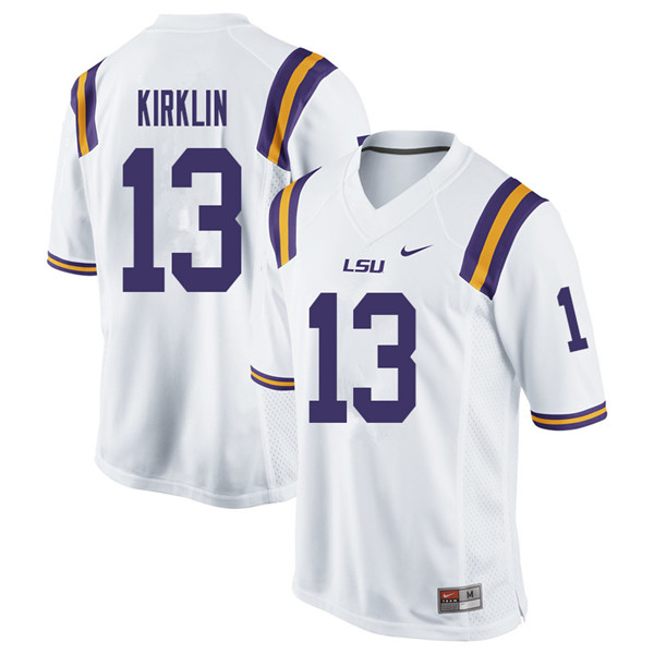 Men #13 Jontre Kirklin LSU Tigers College Football Jerseys Sale-White